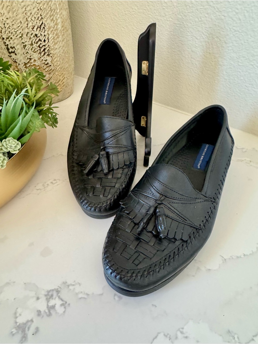 Giorgio Brutini Basket Weave Black Tassel Woven Leather Loafer Oxfords Size 11M